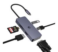 Adaptateur USB C HUB, Adaptateur USB C, hub 6 en 1, Adaptateur USB C vers HDMI VGA Double Moniteur avec VGA, HDMI, 2 * USB 2.0, SD/TF Compatible avec Les systèmes Windows et iOS