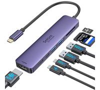 Adaptateur USB C, Hub USB C HDMI 4K, PD 100W, USB C 3.0, 2*USB 3.0 Lecture de Carte SD/TF, Dock USB C Multiport 7-en-1 Compatible avec MacBook Pro/Air M1 M2 ChromeBook Pixel iPad Pro Tablette（Purple）