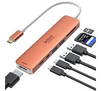 Adaptateur USB C, Hub USB C HDMI 4K, PD 100W, USB C 3.0, 2*USB 3.0 Lecture de Carte SD/TF, Dock USB C Multiport 7-en-1 Compatible avec MacBook Pro/Air M1 M2 ChromeBook Pixel iPad Pro Tablette（Orange）
