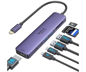 Adaptateur USB C, Hub USB C HDMI 4K, PD 100W, USB C 3.0, 2*USB 3.0 Lecture de Carte SD/TF, Dock USB C Multiport 7-en-1 Compatible avec MacBook Pro/Air M1 M2 ChromeBook Pixel iPad Pro Tablette（Purple）