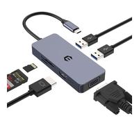 Adaptateur USB C, hub USB C, hub 4K HDMI VGA USB, Adaptateur 6 en 1 avec USB A, USB 2.0, Lecteur de Carte SD/TF, Compatible avec Mac, Windows