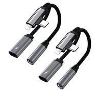 Adaptateur USB C/Lightning Jack 3.5mm avec Charge Rapide PD, Prise Type C/Lightning vers AUX 2 en 1 pour écouteurs, USB C Jack Compatible avec iPhone 16 Pro Max, Ultra/S24/S24(2 pièce/argent)