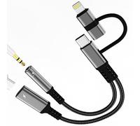Adaptateur USB C Lightning vers casque auxiliaire (12,9 cm²) pour iPhone 17 16 15 14 audio jack 3,5 mm Câble de charge de type C Cordon de charge pour iPad Double éclairage DAC compatible avec Samsung