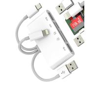 Adaptateur USB C Lightning vers USB Lecteur de cartes SD Micro SD Double port USB-A OTG 3.0 pour iPhone16 15 14 Pro pour iPad MacBook Android Disque externe Transfert mémoire TF Accessoires pour Apple
