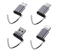 Adaptateur USB C Lot de 4 - Prise USB vers USB C femelle, Micro mâle, compatible de type C vers IP, porte-clés de transfert portable