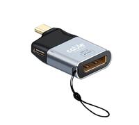 Adaptateur USB C mâle vers Display Port 1.4 8K@60Hz femelle + port USB C femelle 65W PD 3.0 | Convertisseur DP en aluminium compatible avec Thunderbolt 3/4, iPhone, Macbook, iPad, Samsung, ec