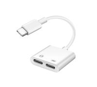 Adaptateur USB-C Mâle vers Double USB-C Femelle Audio et Charge Compact Blanc