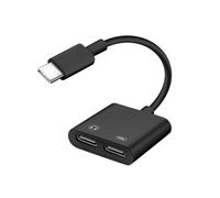 Adaptateur USB-C Mâle vers Double USB-C Femelle Audio et Charge Compact Noir