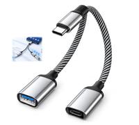 Adaptateur USB C OTG 2 en 1, Splitter USB C vers USB A 2.0 Femelle 480Mbps avec Port de Charge Rapide PD 60W, Câble Répartiteur en Aluminium pour Téléphone, Tablette, Ordinateur Portable, Gris