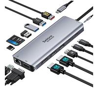Adaptateur USB C Station d'accueil 14 en 1 hub de type C avec écran 4K HDMI et VGA 3 USB 3.0 et 2 USB2.0 Gigabit Ethernet 100 W PD lecteur de carte SD TF transfert de données de type C audio 35 mm
