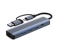Adaptateur USB C + USB 3.0 - Répartiteur de type C - 100 mbps/1000 mbps - Adaptateur multiport Ethernet pour PC et ordinateur portable