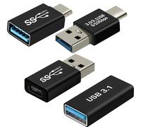 Adaptateur USB C + USB, Pack de 4 Adaptateurs OTG mâle femelle Noir