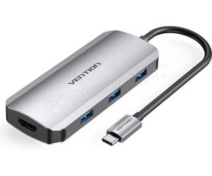 Adaptateur USB-C Vention vers 1xHDMI + 3x USB-A + 2x USB-C 0.15m (Gris)