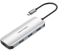 Adaptateur USB-C Vention vers 3x USB-A + 1x HDMI+ 1x USB-C 100W 0.15m (Gris)