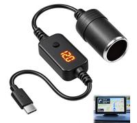 Adaptateur USB-C vers Allume-Cigare Voiture Câble 0,35M Noir 5-20V Réglabl | Puce intelligente de protection,plug-and-play,compact et portable,alimente divers accessoires automobiles en voiture