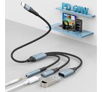 Adaptateur USB C vers casque 3,5 mm et chargeur USBC 3 en 1,Adaptateur USB-C vers USB OTG avec Port USB+USB C pour le chargement+Port casque 3,5 mm,USB C répartiteur pour iPhone 16/15/Samsung/MacBook