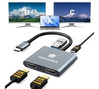 Adaptateur USB C vers double HDMI 4K @ 60 Hz, répartiteur HDMI 4 en 1 pour deux moniteurs, charge PD 100 W, port USB A, station d'accueil pour MacBook/LenovoYoga/Thinkpad, XPS et plus (MacOS prend