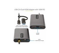StarTech.com Adaptateur USB-C vers Double HDMI - USB-C ou A vers 2x HDMI - 4K 60Hz - 100W Power Delivery Pass-Through - Adaptateur Vidéo avec Câble Intégré de 30cm - Convertisseur USB-C vers HDMI pour PC Portable
