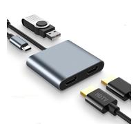 Adaptateur USB C vers double HDMI, adaptateur multiport USB C 4K @ 60 Hz avec PD 100 W, USB-A, prise en charge du répartiteur C vers 2 HD pour appareils de type C (MST n'est pas pris en charge sur