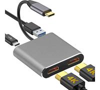 Adaptateur USB C vers double HDMI, adaptateur multiport USB C avec double HDMI 4K USB 3.0 PD 100 W, prend en charge USB C vers 2 HDMI Splitter Display pour MacBook, ordinateur portable et autres