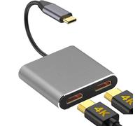 Adaptateur USB C vers double HDMI pour 2 moniteurs, adaptateur de type C vers HDMI 4K @ 60 Hz pour MacBook Air/Pro, ordinateur portable, Dell XPS, Chromebook et plus encore