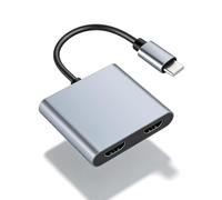 Adaptateur USB-C vers double HDMI pour 2 moniteurs, répartiteur HDMI avec affichage avancé, adaptateur multiport AV numérique de type C, vidéo 4K @ 60 Hz, compatible avec iPhone, iPad, MacBook