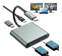 Adaptateur USB C vers double HDMI, répartiteur HDMI 4 en 1 pour deux moniteurs 4K, USB 3.0, PD 100 W, adaptateur USB de type C vers double moniteur, adaptateur multiport pour MacBook Pro/Air,