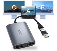 Adaptateur USB C vers Double HDMI, répartiteur Multi-écrans 1080p 60 Hz pour MacBook/PC/Ordinateur Portable - USB-A/USB-C vers 2 Ports HDMI, Station d'accueil en Aluminium, synchronisation Audio