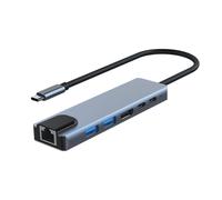 INF Adaptateur USB C vers HDMI 4K multiport USB-C USB-A, USB-C, HDMI, RJ45 Gris