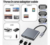 Adaptateur USB C vers HDMI, adaptateur USB C vers HDMI 3 en 1 multi-ports, prend en charge les résolutions vidéo jusqu'à 4K UHD, convient pour souris clavier TV clé USB Ordinateur Tablet PC