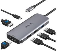 Adaptateur USB C vers HDMI, hub USB C vers Dual HDMI, 6 en 1 Thunderbolt 3 vers HDMI avec 2 Ports HDMI 4K,3 Ports USB, Port d'alimentation Type C Compatible pour MacBook, et Plus Encore.