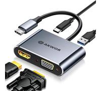Adaptateur USB C vers HDMI VGA pour double moniteur, concentrateur USB C 4 en 1 avec HDMI 4K, VGA 1080p, USB 3.0 5 Gbit/s, 100 W PD, station d'accueil pour ordinateur portable compatible avec MacBook
