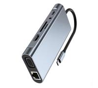 Adaptateur USB C vers HDTV 11 ports d'extension avec RJ45 Ethernet 3,5 mm USB3.0 USB 2.0 Lecteur de cartes de transfert de données 87 W Adaptateur multiport en aluminium USB C Dock