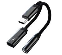 Adaptateur USB C vers Jack 3,5 mm avec Charge Rapide PD 60W, Convertisseur Type C Audio HiFi DAC 2 en 1 pour Écoute & Charge, Compatible avec Samsung S24/S23 iPhone 17/16/15 Huawei, Xiaomi, Pixel