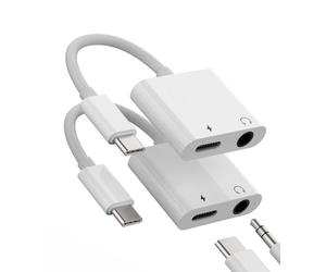 Adaptateur USB-C vers Jack 3,5 mm(Lot de 2)- Dongle Audio DAC 2 en 1 - Splitter AUX Type C avec Câble de Charge - Compatible avec Samsung Galaxy S22/S21/S20 FE Ultra - CD-AU