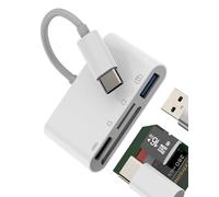 Adaptateur USB C vers Lecteur Cartes SD Micro SD USB 3.0 (4 en 1) pour IPhone 16 15 pour IPad MacBook Compatible avec Samsung Appareil Photo OTG pour Mémoire Externe Clé Mémoire Flash Recharge Rapide