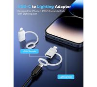 Adaptateur Usb C Vers Lightning Avec Charge Rapide 36W Pd, Adaptateur Usb-C Femelle Vers Lightning Mâle Pour Iphone 14/13/12/11/Ipad/Ipod/Airpods, Pas Pour Audio/Otg, Blanc, 4Pièces[Z3231]