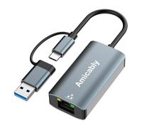 Adaptateur USB C vers USB, 5 en 2 HUB USB 3.0 vers Ethernet Gigabit, 5Gbps Haute Vitesse Multiprise USB pour MacBook Air Mac Pro/Mini iPhone Pro Max Série Ordinateur Portable Disque Dur Clavier Souris