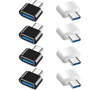 Adaptateur USB C vers USB (Lot de 8), Adaptateur OTG USB-A 3.0 Femelle vers USB-C Mâle Compatible avec MacBook Pro, Samsung Galaxy, Téléphones Type-C et Plus (4 Noir et 4 Blanc)