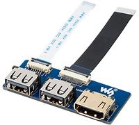 Adaptateur USB HDMI pour Waveshare CM4-IO-BASE, Convertisseur USB 2.0 vers HDMI avec 2×USB 2.0 Ports, 1×HDMI Ports, 1×USB 2.0 FFC Connecteur, 1×HDMI FFC Connecteur