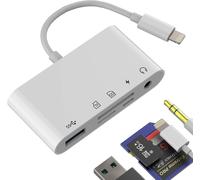 Adaptateur USB OTG Lecteur Carte SD Micro SD Chargeur 3.5mm Vers Lightning(5en1)pour IPhone Pour IPad Pour Apple Compatible Avec Samsung USB 3.0 Ecouteur Casque AUXiliaire Mémoire Flash Photo