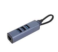 Adaptateur USB vers Ethernet à 4 Ports, hub USB 3.0 avec RJ45 100 Mbps et 3 Ports USB, Transfert de données à 5 Gbps, boîtier en Alliage d’Aluminium pour Ordinateur Portable, ordin