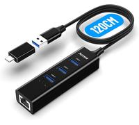 Adaptateur USB vers Ethernet, rallonge de 3.3ft, Hub USB 3 Ports répartiteur USB 3.0 RJ45 + Adaptateur réseau Gigabit Ethernet, avec Adaptateur USB Type C, Compatible Windows, MacBook, Surface