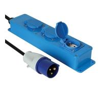 Perel Multiprise extérieure, 3 Prises Type E avec Capuchons, Prise CEE, câble néoprène 3 m H07RN-F 3G2.5, IP44 étanche, adaptée pour Jardin, Atelier et Chantier, Noir-Bleu