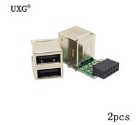 Adaptateur Vertical double USB 2.0 A femelle vers carte mère, 10 broches, 9 broches, boîtier, fente d'en tête, PCBA, 2 pièces