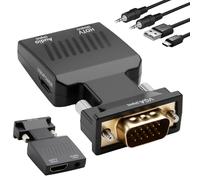 Adaptateur VGA Vers HDMI avec Audio, Convertisseur 1080P VGA Mâle vers HDMI Femelle avec 3,5 mm Câble et d'Alimentation Câble, Connecteur Unidirectionnel pour Ancien Portable/PC vers TV/Moniteur/HDTV