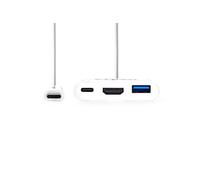 - Adaptateur vidéo - 24 pin USB-C mâle pour USB, HDMI, USB-C (alimentation uniquement) femelle - 20 cm - blanc - support 4K, USB Power Delivery (60W)