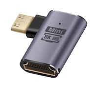 Adaptateur Vidéo 8K UHD HDMI Femelle vers Mini HDMI Mâle Coudé à Droite LinQ Gris