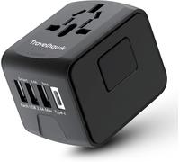 Adaptateur Voyage avec USB-C et 3 Ports USB, fiche de Voyage Internationale pour Plus de 150 Pays, Noir