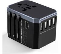 Adaptateur Voyage Tout-en-Un avec 4 USB 5.6A et 1 USB C Adaptateur de Prise Universelle Dépoli France vers Anglaise, USA